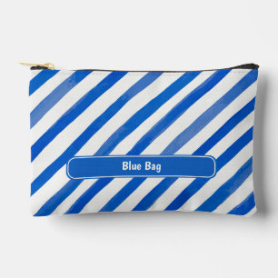Pochette À Accessoires Rayures bleues sur fond blanc et texte