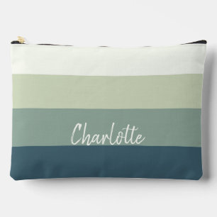 Pochette À Accessoires Rayures Vert D'eau Et Bleu Canard Personnaliser No
