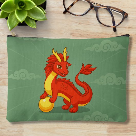 Pochette À Accessoires Red Chinese Dragon on Green