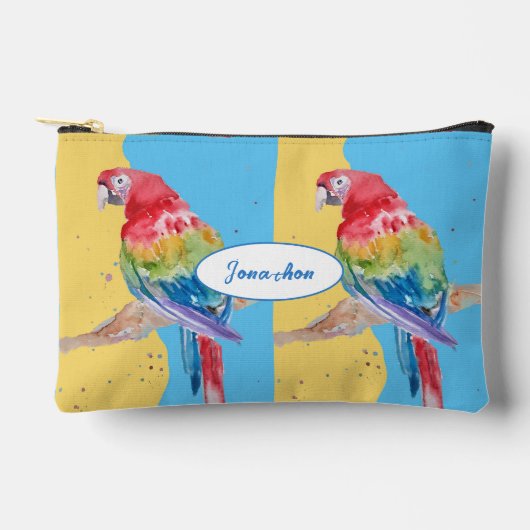 Pochette À Accessoires Red Macaw Parrot Watercolor Parrots Boys Name (Recto)