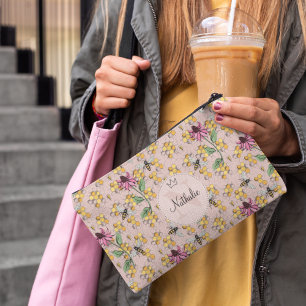 Pochette À Accessoires Reine Abeille Floral Monogramme Rose Doré Moderne