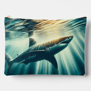 Pochette À Accessoires Requin dans la mer bleue profonde & soleil