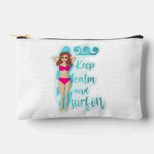 Pochette À Accessoires Restez calme et surf sur la brunette fille Carte