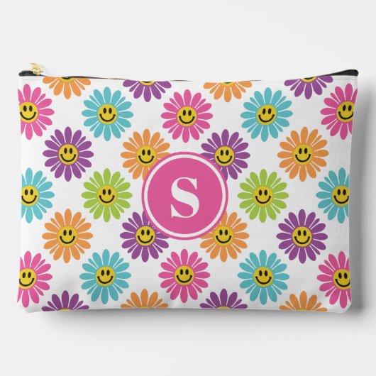 Pochette À Accessoires Retro Rainbow Happy Daisy Motif Monogramme (Recto)