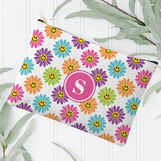 Pochette À Accessoires Retro Rainbow Happy Daisy Motif Monogramme