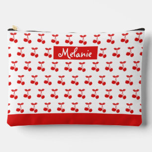 Pochette À Accessoires Retro Red Cherry Motif Blanc Personnalisé