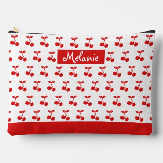 Pochette À Accessoires Retro Red Cherry Motif Blanc Personnalisé (Recto)