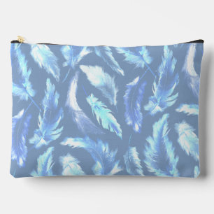 Pochette À Accessoires rêves doux - plumes aquarelle bleue :