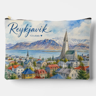 Pochette À Accessoires Reykjavik Islande souvenir aquarelle 