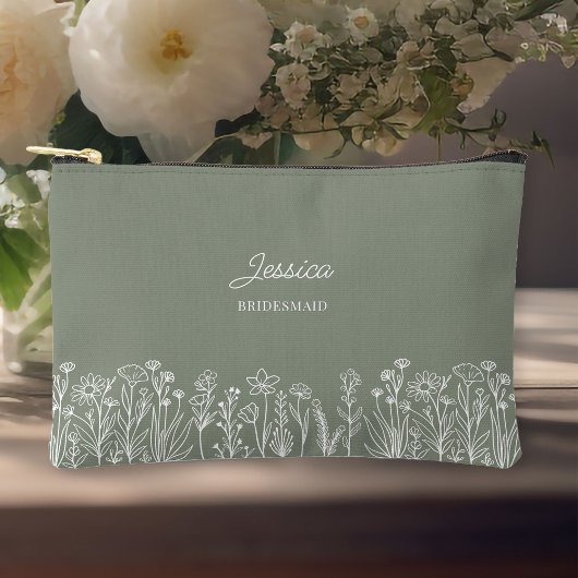 Pochette À Accessoires Robe de demoiselle d'honneur vert sauge à fleurs s