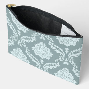 Pochette À Accessoires Rococo Damassé Grand Motif Bleu Canard+Turquoise