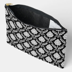 Pochette À Accessoires Rococo Damassé Rpt Motif Blanc sur Noir