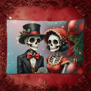 Pochette À Accessoires Romance d'os de Noël, un couple de squelettes de f