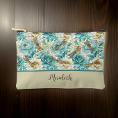 Pochette À Accessoires Romantique Floral Aqua Roses libellules Monogramme