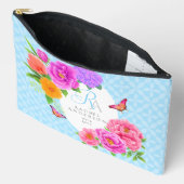 Pochette À Accessoires Romantique Monogramme Peonies Jardin Bleu (Ouvrir)