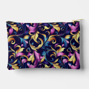 Pochette À Accessoires Rose, Bleu, Or, Motif à souffle feuille