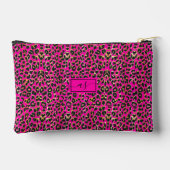 Pochette À Accessoires Rose chaud et Empreinte de léopard noir Monogrammé (Verso)