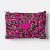 Pochette À Accessoires Rose Chaude & Imprimé Léopard Noir Monogrammé (Recto)