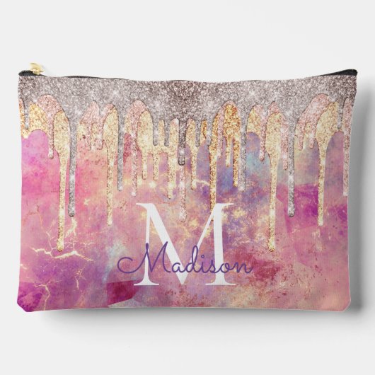 Pochette À Accessoires Rose chic rose parties scintillant gouttes monogra (Recto)