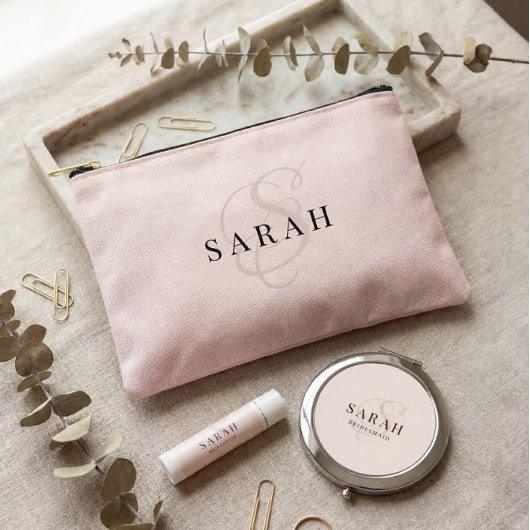 Pochette À Accessoires Rose Cute Monogram Custom Bridesmaid Proposal Gift