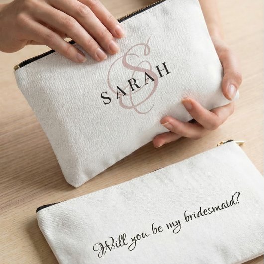 Pochette À Accessoires Rose Cute Monogram Personalized Bridesmaid Gift
