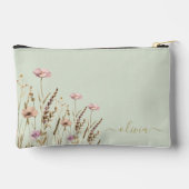 Pochette À Accessoires Rose Gold Floral Sage Vert Or Nom Monogramme (Verso)