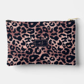 Pochette À Accessoires Rose Gold Noir Imprimé Léopard Monogrammé Chic (Verso)
