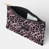 Pochette À Accessoires Rose Gold Noir Imprimé Léopard Monogrammé Chic (Ouvrir)