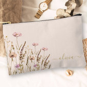 Pochette À Accessoires Rose Gold Script Floral Nom Monogramme