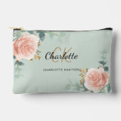 Pochette À Accessoires Rose or fleuri vert nom monogramme (Recto)