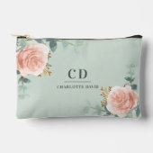 Pochette À Accessoires Rose or fleuri vert nom monogramme (Recto)
