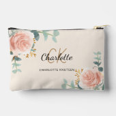 Pochette À Accessoires Rose or fleurie crème nom monogramme (Verso)