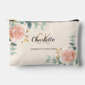 Pochette À Accessoires Rose or fleurie crème nom monogramme (Recto)
