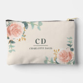 Pochette À Accessoires Rose or fleurie crème nom monogramme (Verso)