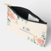 Pochette À Accessoires Rose or fleurie crème nom monogramme (Ouvrir)