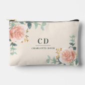 Pochette À Accessoires Rose or fleurie crème nom monogramme (Recto)