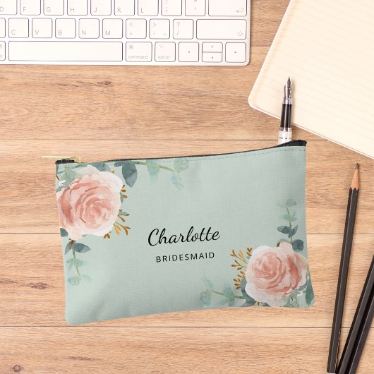 Pochette À Accessoires Rose or floral sauge vert bridesmaid