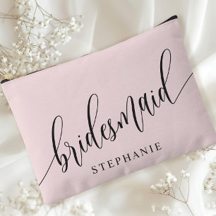 Pochette À Accessoires Rose Pâle Demoiselle d'Honneur Calligraphie Modern