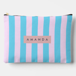 Pochette À Accessoires Rose pastel et bleu rayé personnalisé