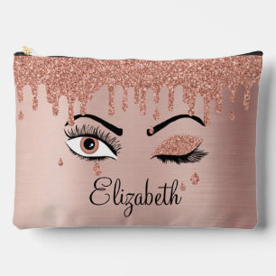 Pochette À Accessoires Rose Pink Gold Eyelashes Dripping Glitter