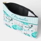 Pochette À Accessoires Roses bleu turquoise, Gris et Monogramme (Ouvrir)