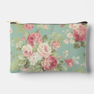 Pochette À Accessoires Roses de chou rose sur fond aqua