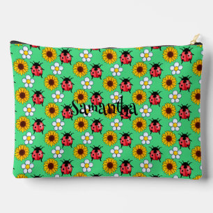 Pochette À Accessoires Rouge Et Noir Ladybug Avec Fleurs