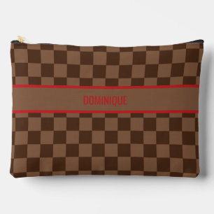 Pochette À Accessoires Rouge Luxe avec Damier Marron