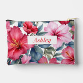 Pochette À Accessoires Rouge Rose Floral Aquarelle Élégant (Verso)