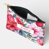 Pochette À Accessoires Rouge Rose Floral Aquarelle Élégant (Ouvrir)