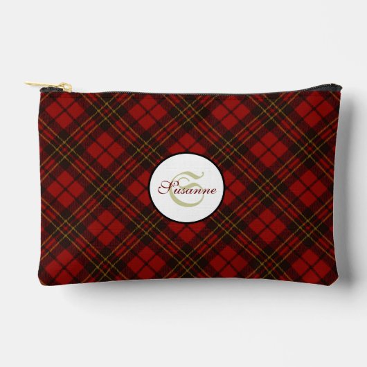 Pochette À Accessoires Rouge tartan plaid hiver élégant Monogram Zipper (Recto)
