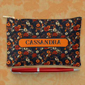 Pochette À Accessoires Rust and Orange on Blue Ditsy Country Floral