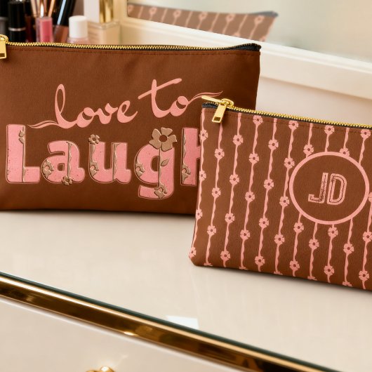 Pochette À Accessoires Rust Brown & Peach Large Text With Flowers