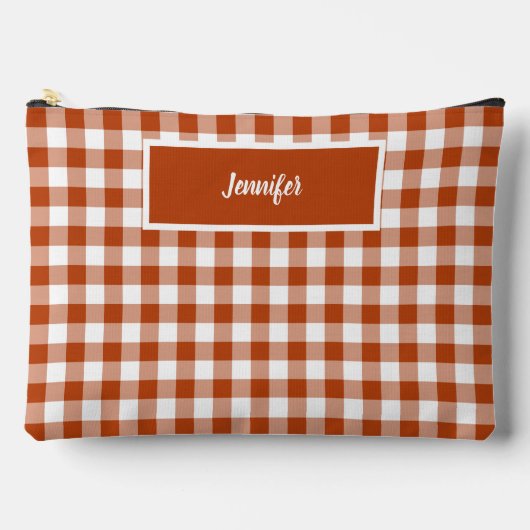 Pochette À Accessoires Rust Red Plaid Gingham Personalized (Recto)